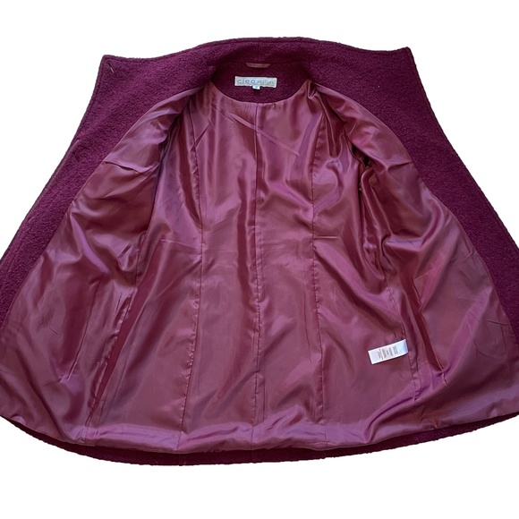 BNWOT Bouclé Standing Collar Coat in Burgundy Size XS Petite - Picture 5 of 13